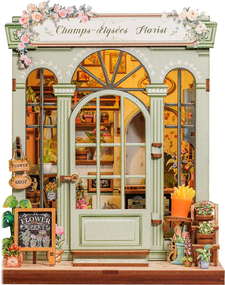CUTEBEE Book Nook Kit - DIY Miniatur Puppenhaus zum Selberbauen mit LED-Beleuchtung Bücherregal Deko