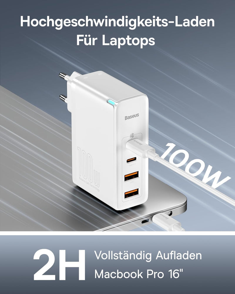 Baseus USB C Schnellladegerät 100 W 4 Ports, Stromversorgung mit GaN Tech, 2C + 2A, Schnellladegerät