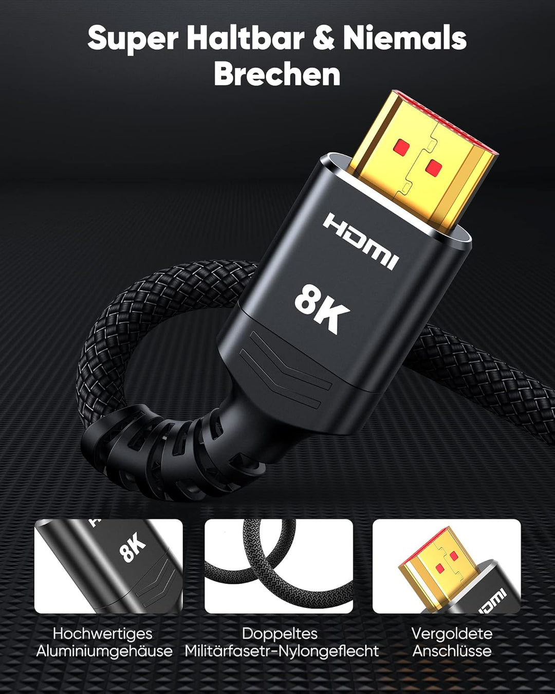 Highwings HDMI 2.1 Kabel 8m 8K,48Gbps Highspeed 8K@60Hz HDMI Kabel 4K@120Hz 7680P eARC HDCP 2.2&2.3