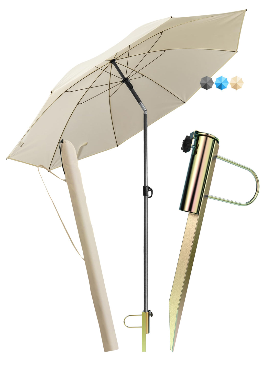 4smile Sonnenschirm Strand SunnyJoy Modern im 3er-Set, Beige - Strandschirm windfest stabil 180 cm +