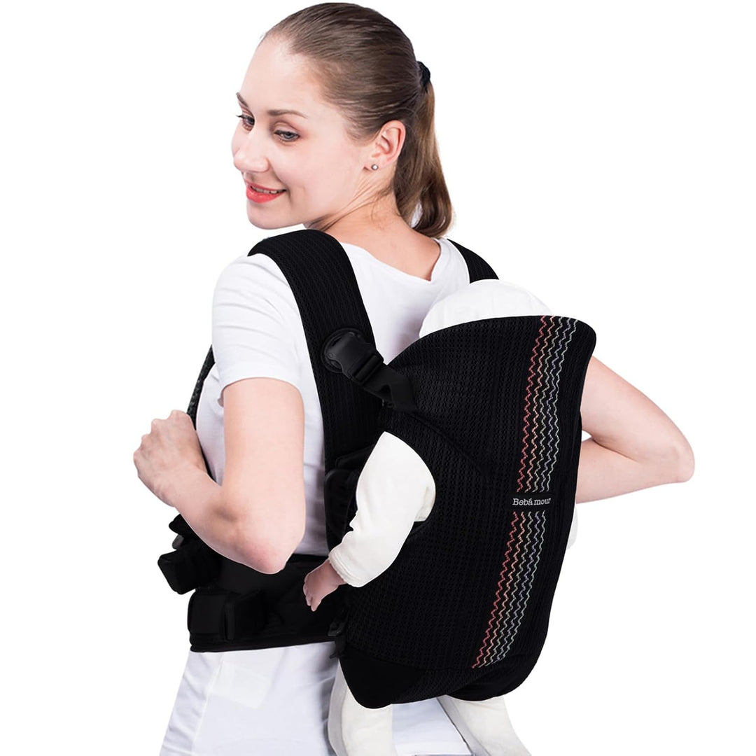 Bebamour Babytrage Vorder und Rückentrage mit 2 Schulterlätzchen,Black Pro, Black Pro