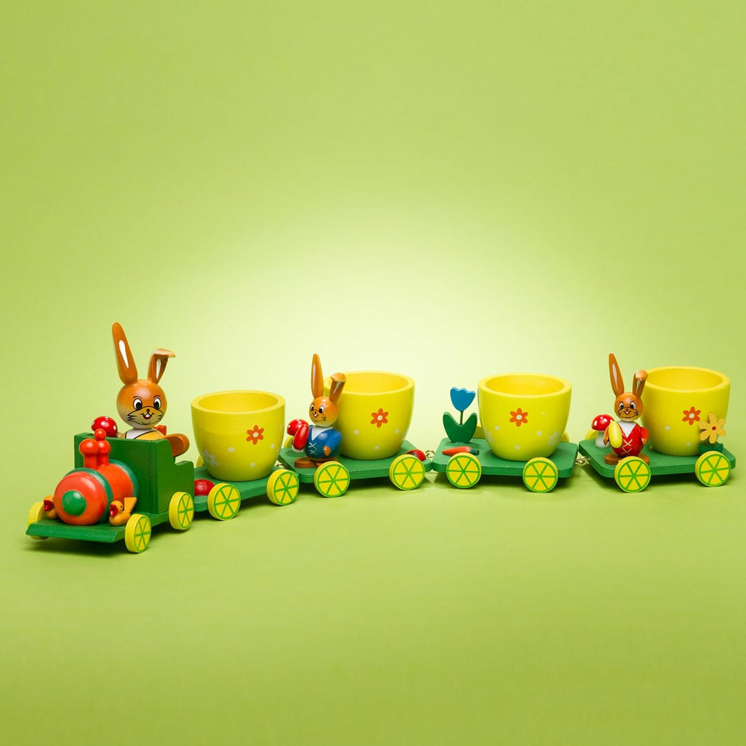 SIKORA OD06 Osterdeko Eierbecher Zug aus Holz | Handbemalte Deko Lokomotive für Ostern | Länge ca. 2
