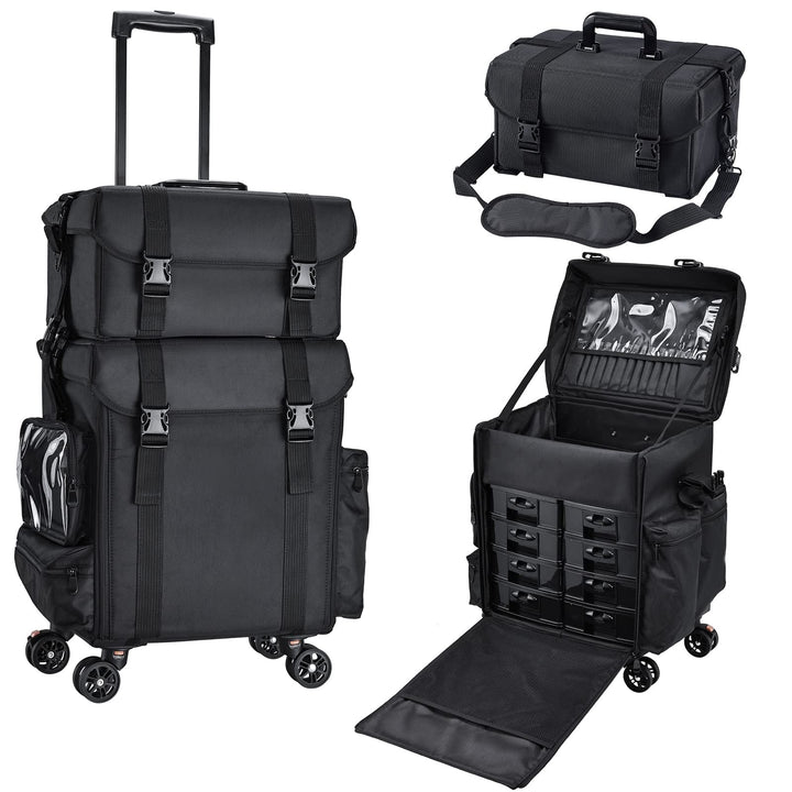 Friseurkoffer mit 8 Schubladen Kosmetik Trolley Kosmetikkoffer 2 in 1 Make up Koffer Nagelkoffer mit