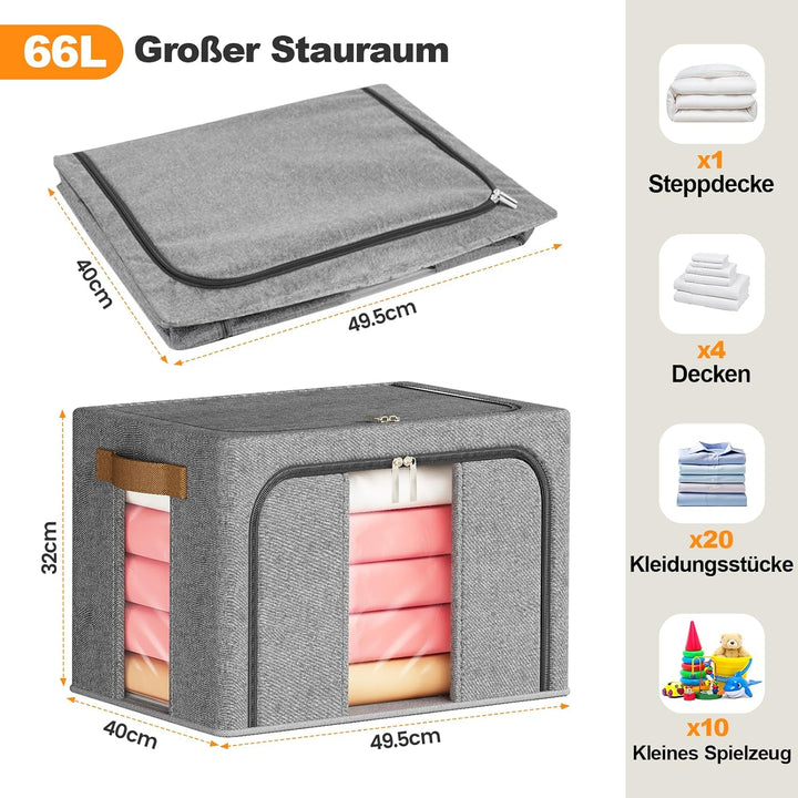 3 Stück 66L Aufbewahrungstasche, Faltbare Aufbewahrungsbox mit Deckel | Gross Kleideraufbewahrung Um