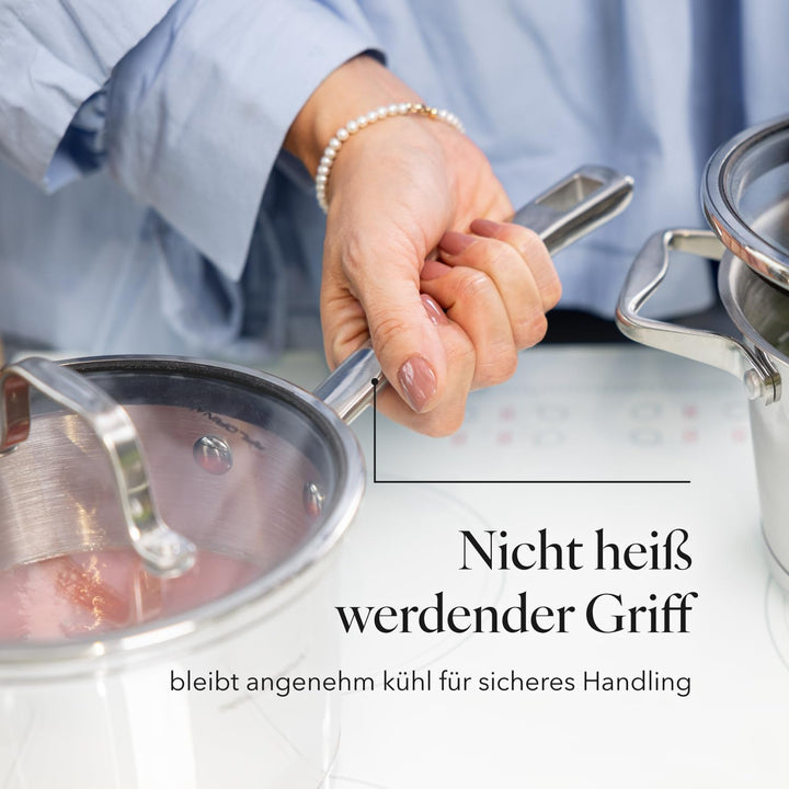 FLORINA Professional Kochtopf Set Edelstahl, 8-Teilig, Induktion, 4 Topfe, 4 Glasdeckel, Geeignet fü