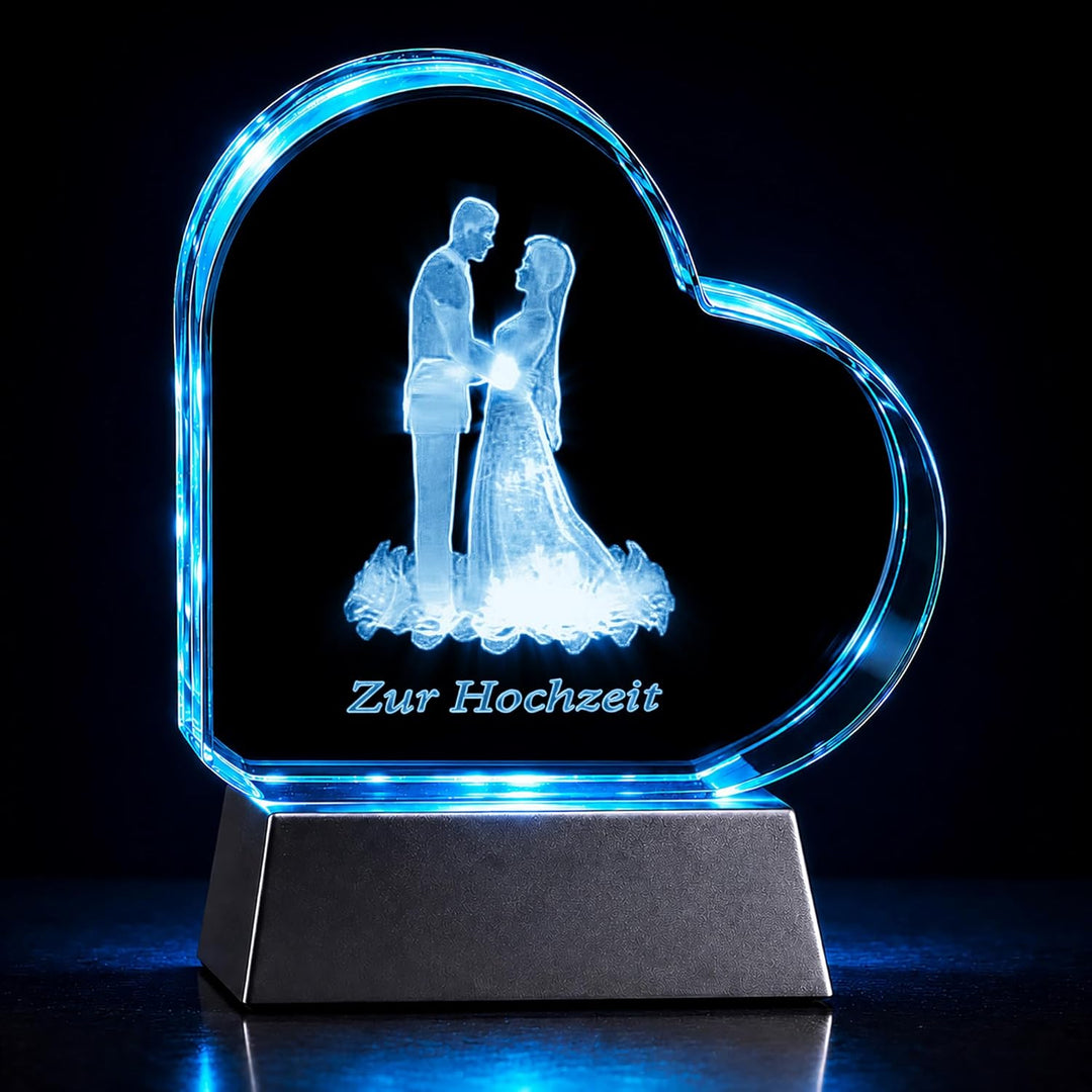 Kaltner Präsente Geschenkidee – Herz aus Glas: Kristallglas mit 3D-Laser-Gravur Motiv Brautpaar/ZUR