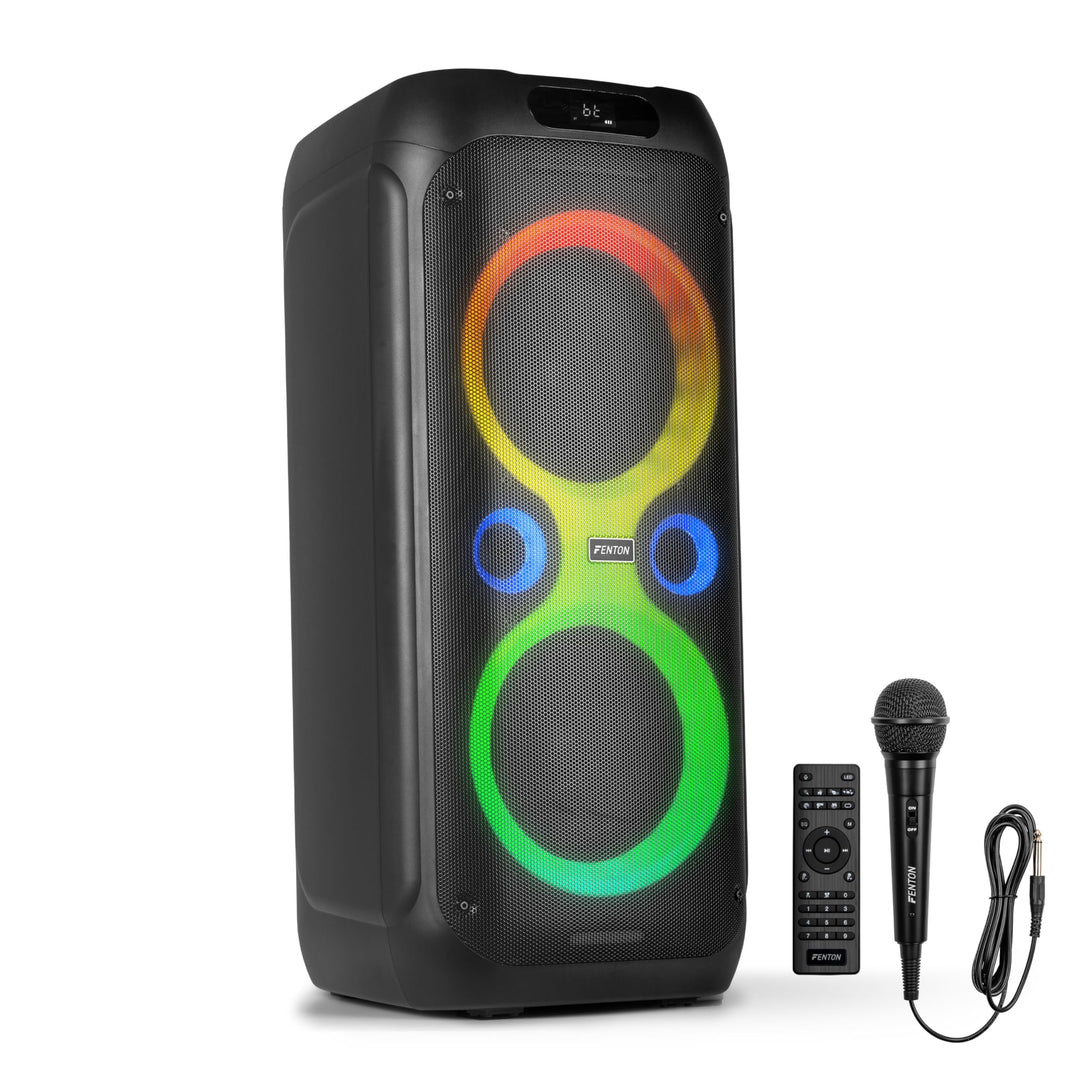 Fenton Core160 Musikbox Bluetooth Gross 240W, Akku 12 Std, Karaoke Mikrofon, BT 5.3, Fernbedienung,