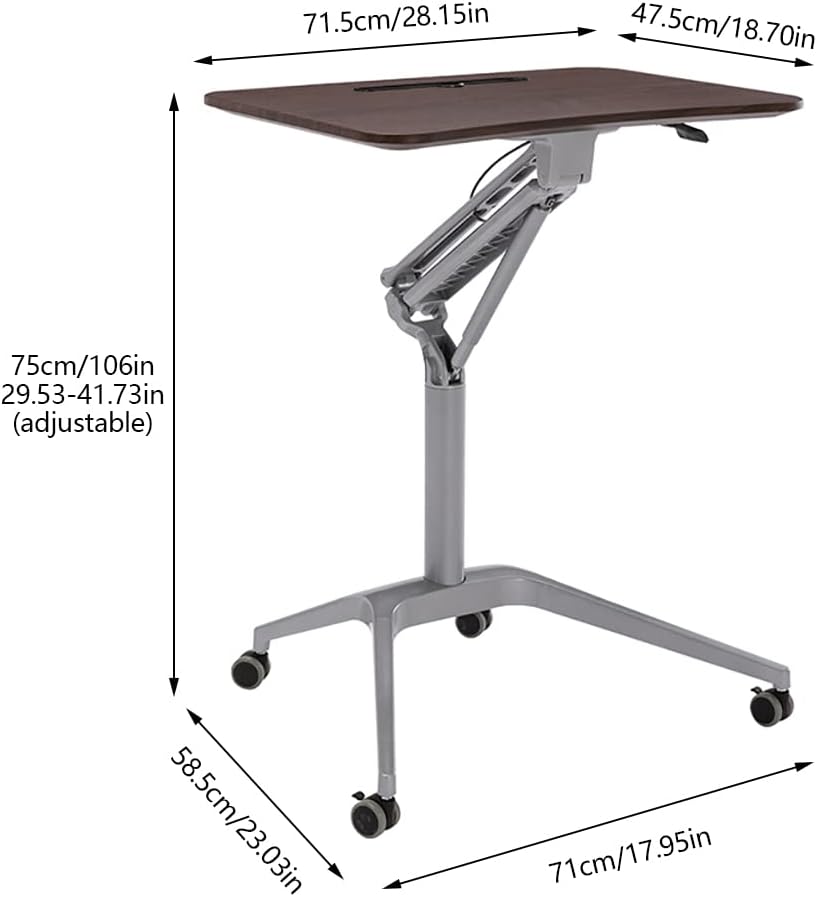 44" Laptoptisch mit Rollen Stehpult Höhenverstellbar Laptop Ständer Mobile Workstation Kompakter Sta