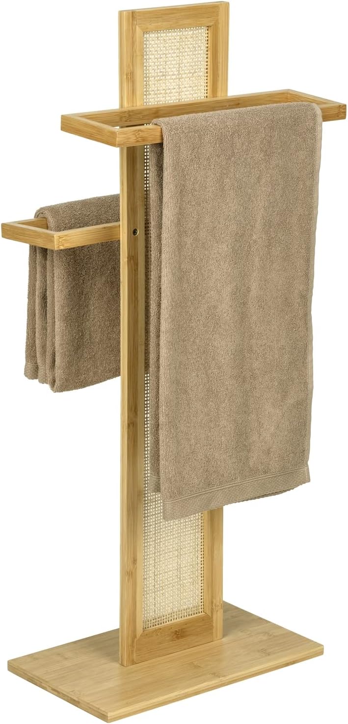 WENKO Handtuchständer Allegre, dekorativer Handtuchhalter aus hochwertigem Bambus und Rattan-Geflech