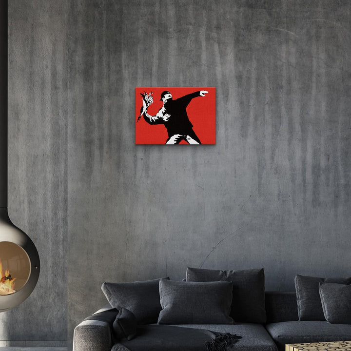 Giallobus - Gemälde - Banksy - - Standardleinwand - 50x35-13 - Roter Blumenkrug - Bereit zum Aufhäng
