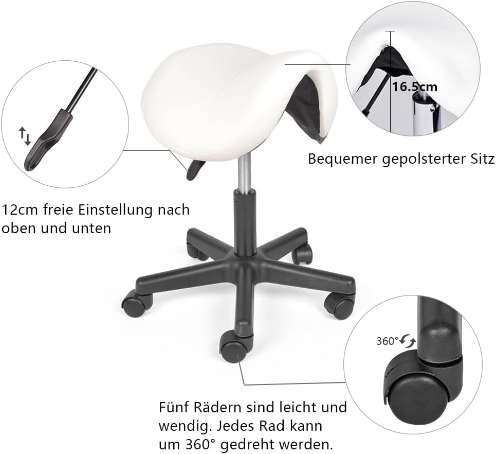 Mingone Sattelstuhl mit Rollen Rollhocker Höhenverstellbar Sattelhocker Bürohocker Ergonomisch Kosme