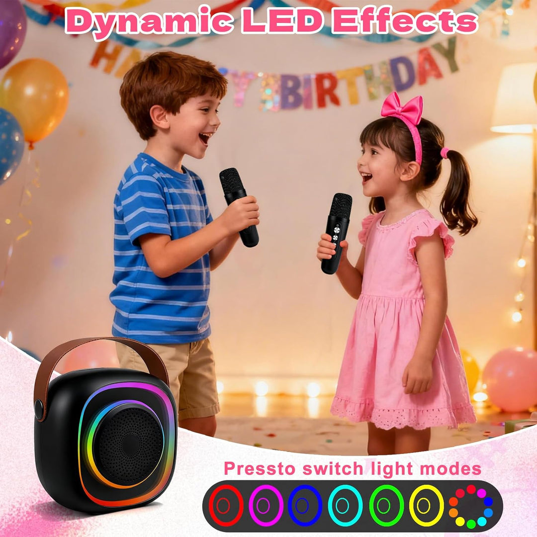 Karaoke Maschine Kinder mit 2 Karaoke Mikrofon Kinde Mini Tragbares Bluetooth Lautsprecher mit Stimm
