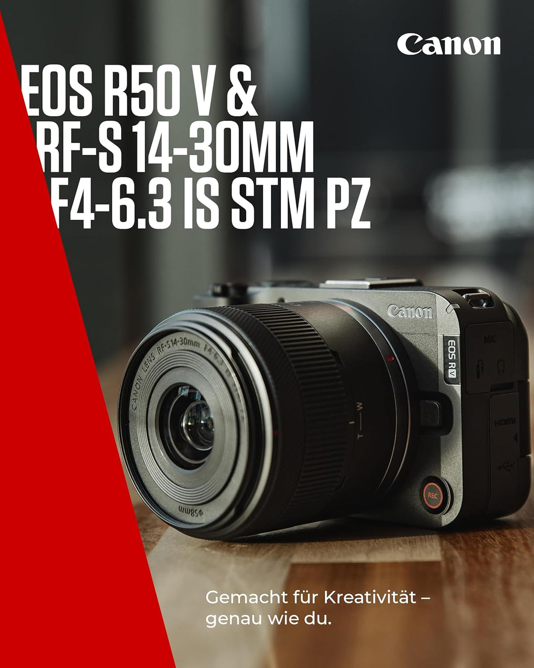 Canon EOS R50 V + RF-S 14-30mm F4-6.3 is STM PZ – Vlog-Kamera, kompatibel mit Canon RF-Objektiven |