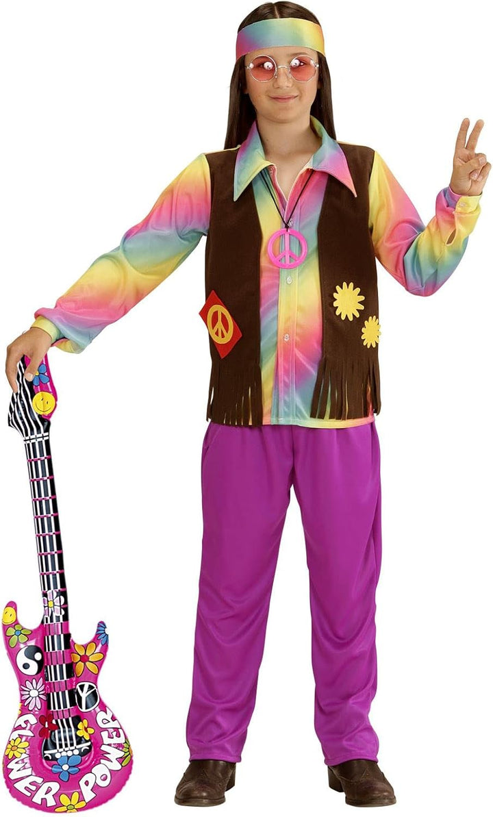 W WIDMANN MILANO Party Fashion - Kinderkostüm Hippie Junge, Shirt, angenähte Weste, Hose und Stirnba