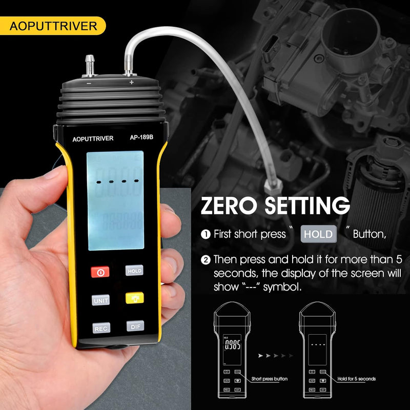 Manometer, AOPUTTRIVER AP-189B Professionelles Gasdruckmessgerät, Luftdruckmessgerät mit zwei Anschl