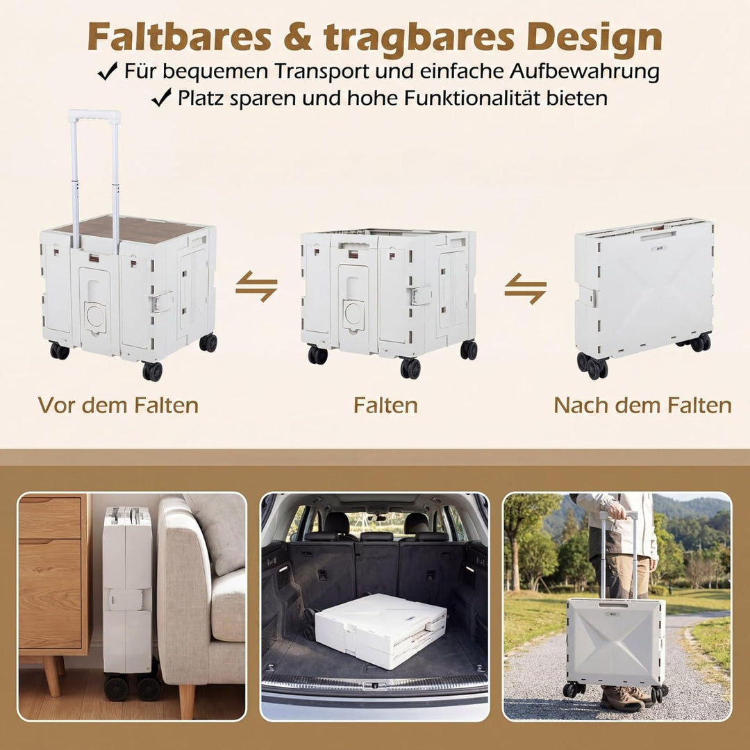 COSTWAY Einkaufstrolley klappbar, Einkaufswagen 75L, Einkaufskorb mit Deckel, Rollen & verstellbarem