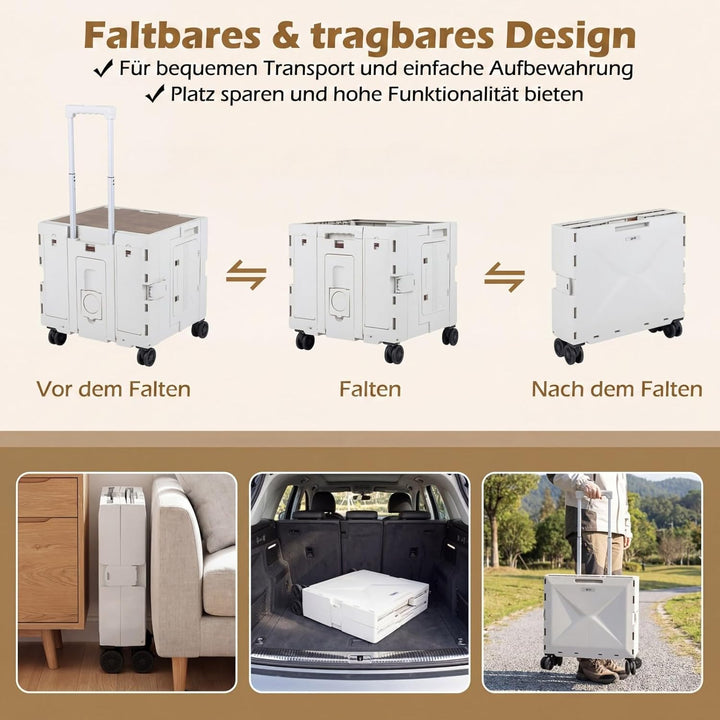 COSTWAY Einkaufstrolley klappbar, Einkaufswagen 75L, Einkaufskorb mit Deckel, Rollen & verstellbarem