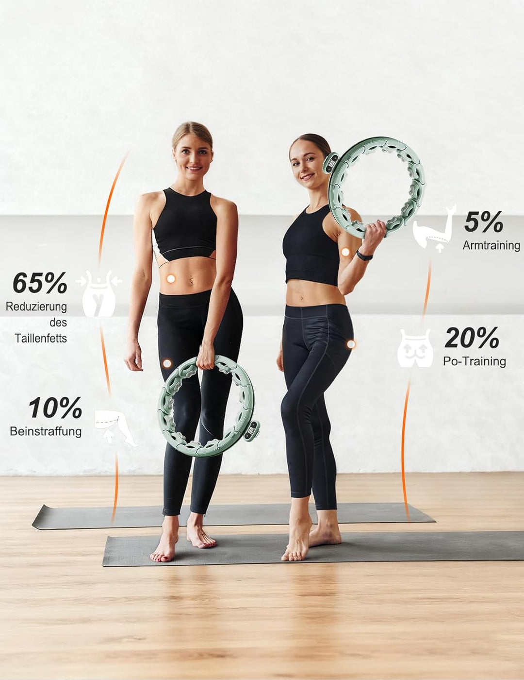 Smart Hula Hoop zum Abnehmen, 18 segmentig mit Taillenband Leiser Fitnessreifen mit 350g Gewichtskug