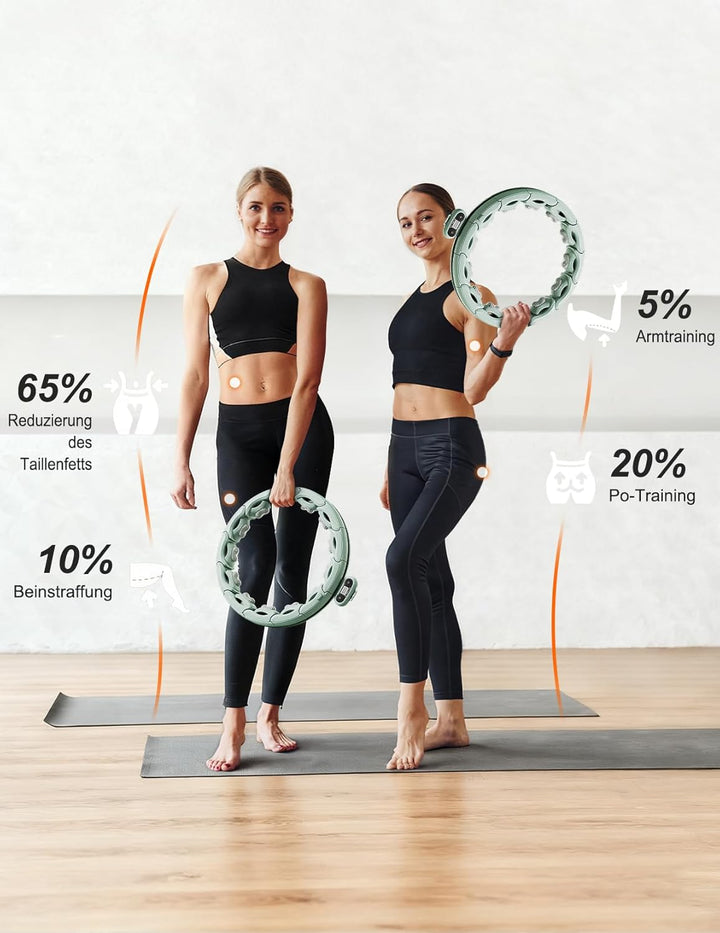 Smart Hula Hoop zum Abnehmen, 18 segmentig mit Taillenband Leiser Fitnessreifen mit 350g Gewichtskug