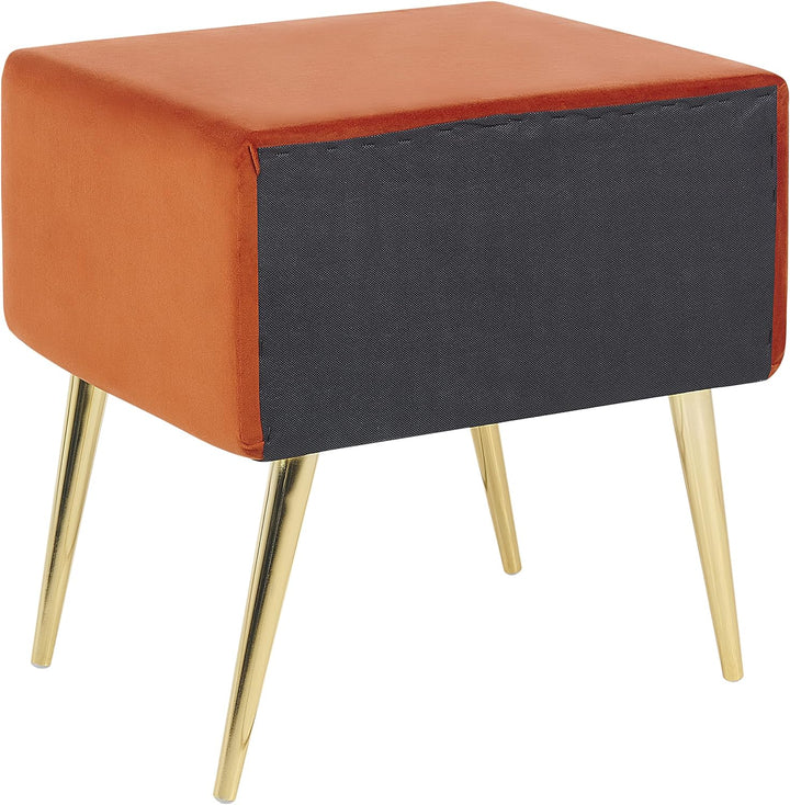 Nachttisch Samtstoff orange mit Schublade Metallgestell gold Modern Glam Flayat