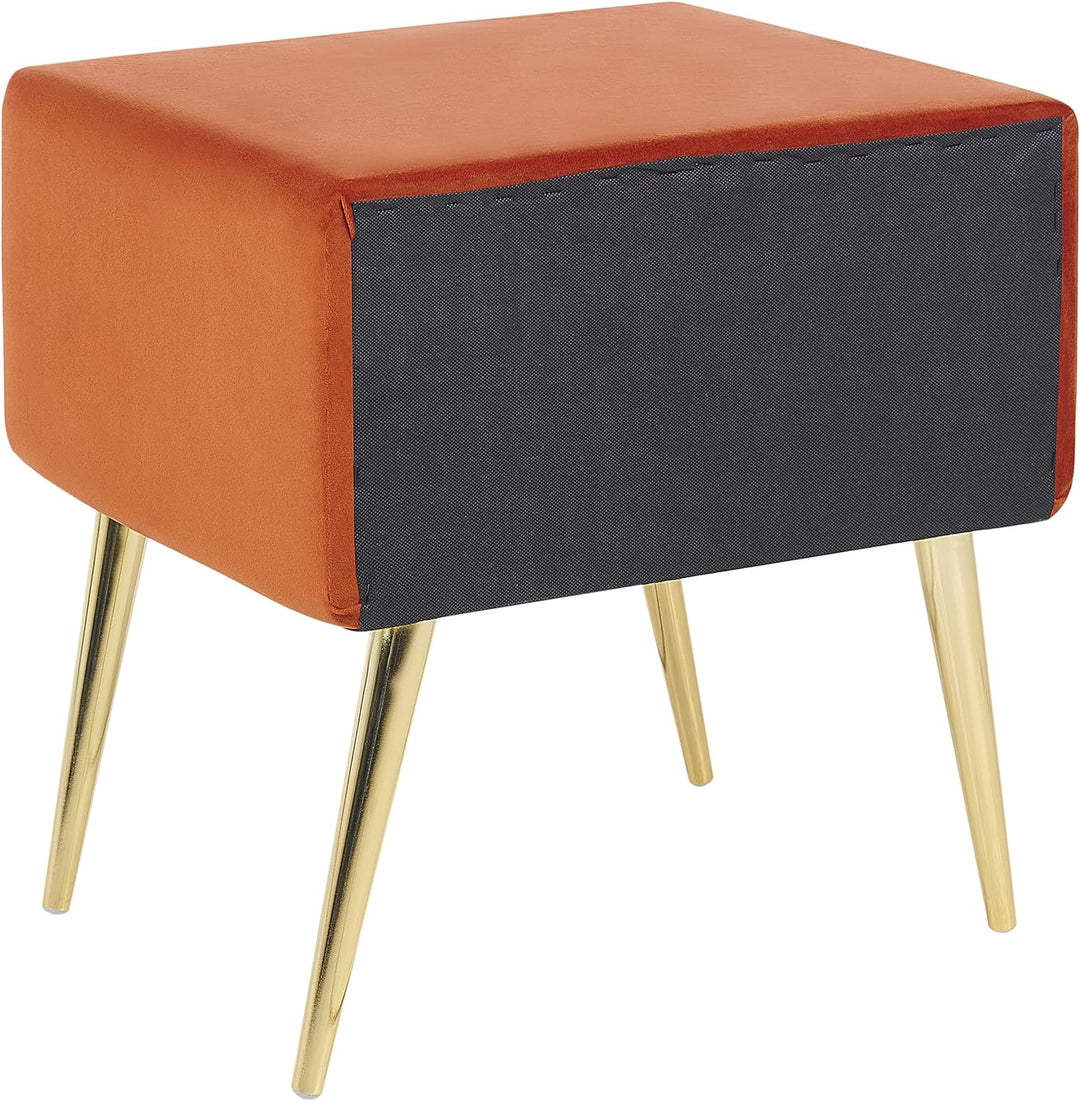 Nachttisch Samtstoff orange mit Schublade Metallgestell gold Modern Glam Flayat