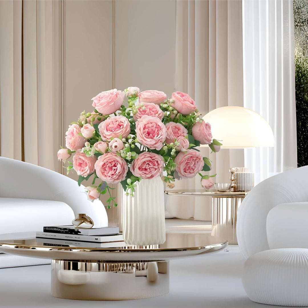Silvotek Kunstblumen im Topf – Künstliche Blumen Tischdeko Wohnzimmer Pfingstrosen Künstlich, Deko B