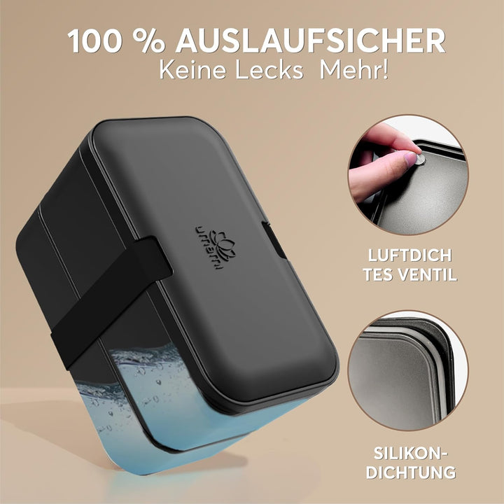 Umami Lunchbox Erwachsene, Verschachtelbar Auslaufsichere Bento Box mit 4 Bestecke & Fächern, Brotdo