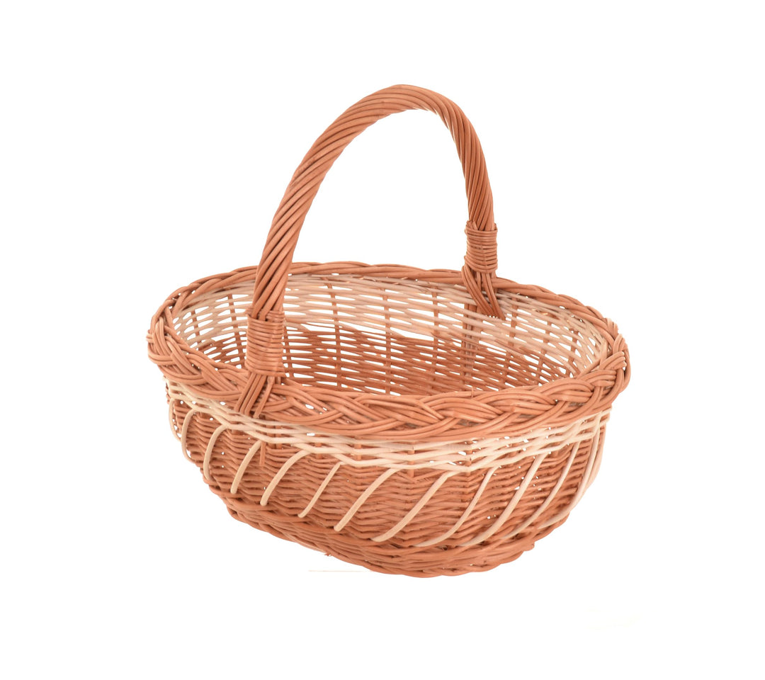 Weidenkorb Zweifarbig mit Henkel, Osterkorb & Präsentkorb Leer, 34x28x13 cm, für Ostern, Eier, Oster