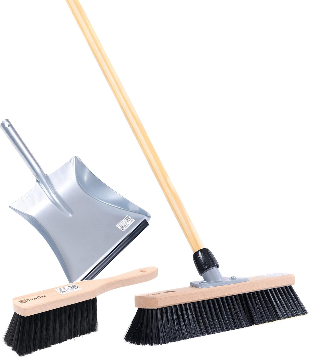 BawiTec XXL Zimmerbesen Set mit Stiel Kehrgarnitur Kehrset Saalbesen Kunsthaar Besen Holzstiel Kehrb