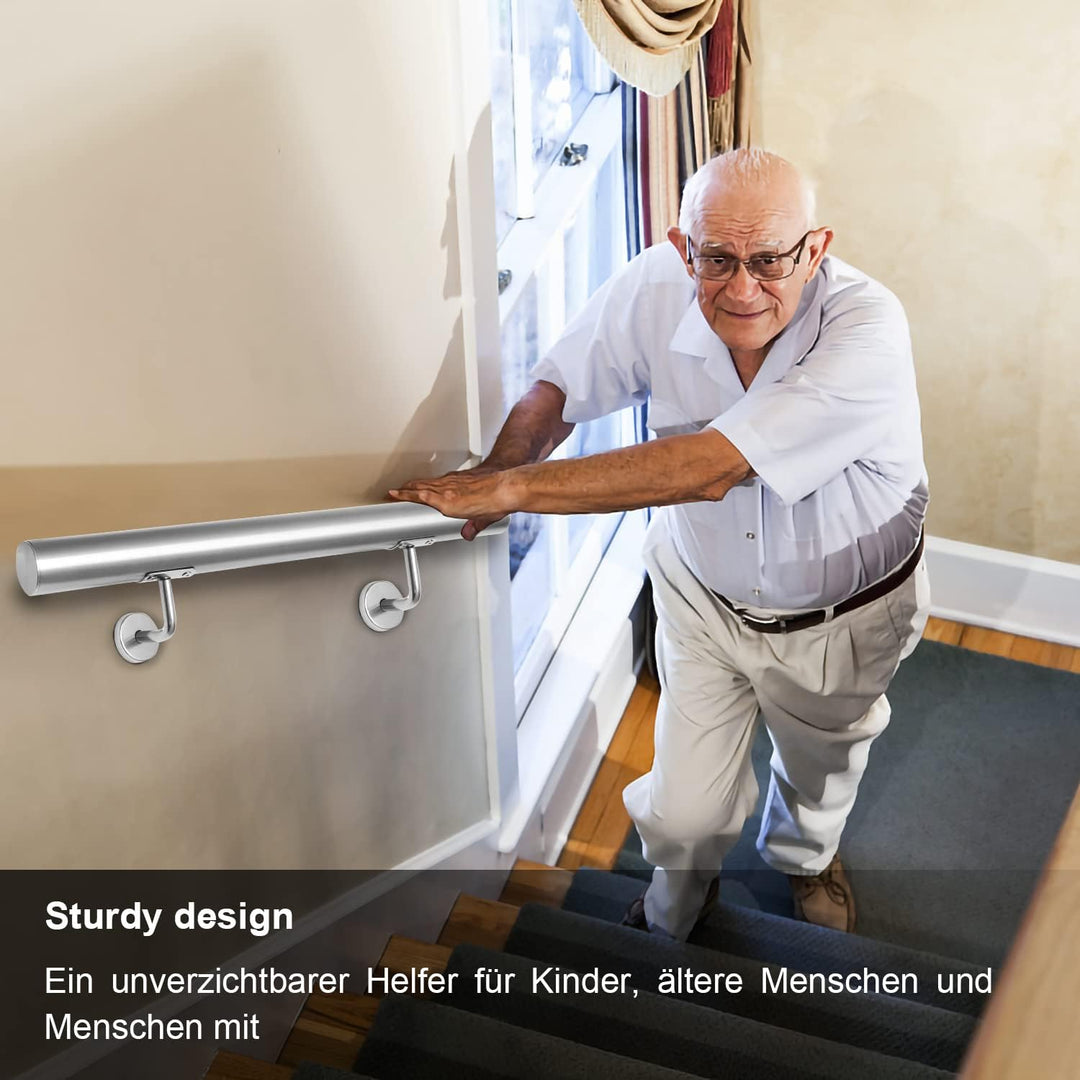 Edelstahl Handlauf Treppengeländer Geländer Wandhandlauf Wand Treppe mit Wandhalterung und Endkappen