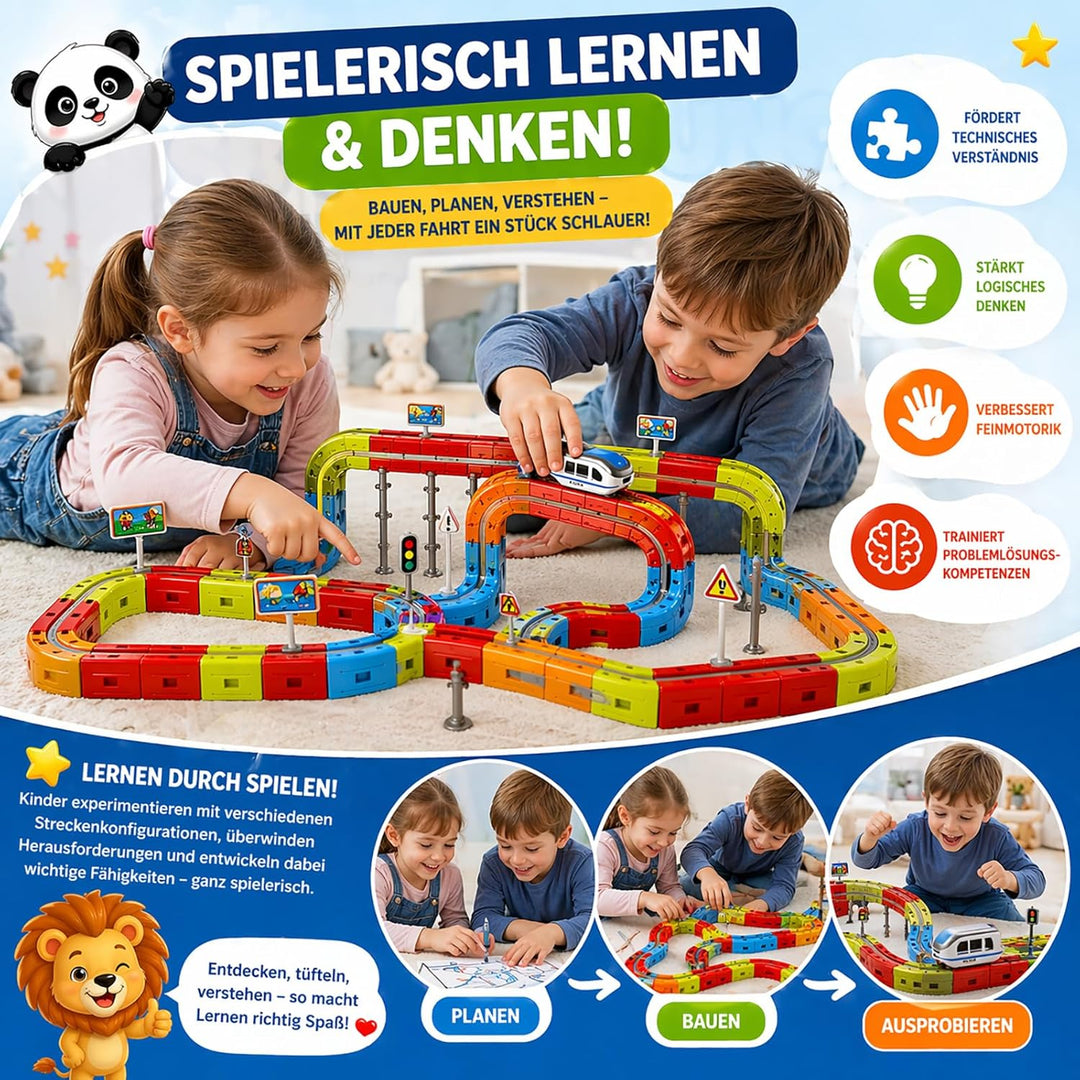 Elektrische Eisenbahn, Flexible Rennstrecke mit Faszinierenden 3D-Layouts, Magnetisches DIY-Eisenbah