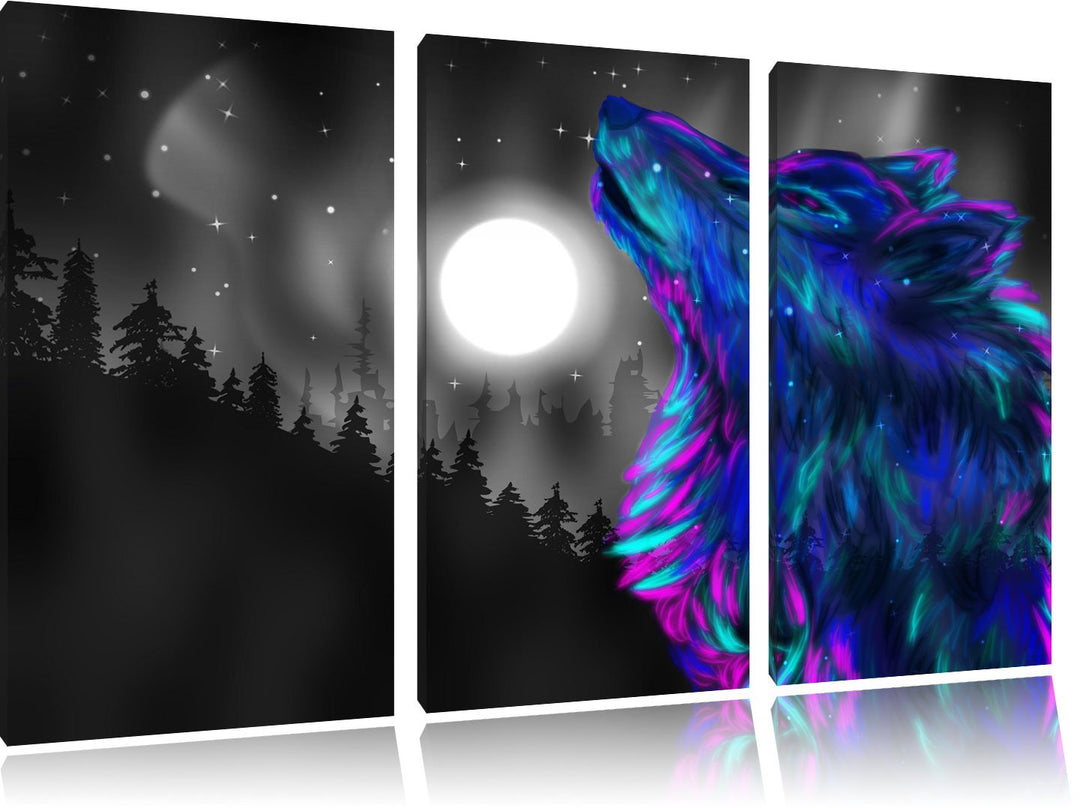 Dark Magischer Wolf Abstrakt schwarz/weiss 3-Teiler Leinwandbild 120x80 Bild auf Leinwand, XXL riesi