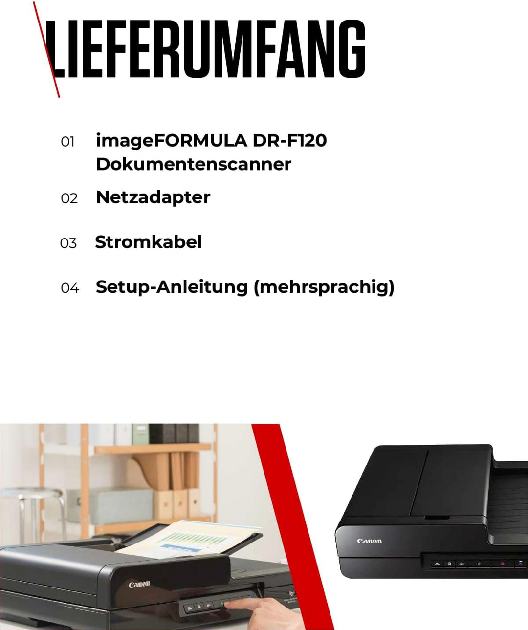 Canon DR-F120 imageFORMULA Flachbett- und Einzugsscanner A4, 2400dpi, 50 Blatt ADF, 20 Seiten/Min, P