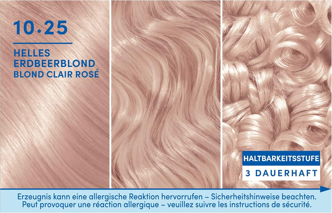Schwarzkopf Blonde Aufhellende Farbe 10.25 Helles Erdbeerblond (3 x 142 ml), Haarfärbemittel für Öl-