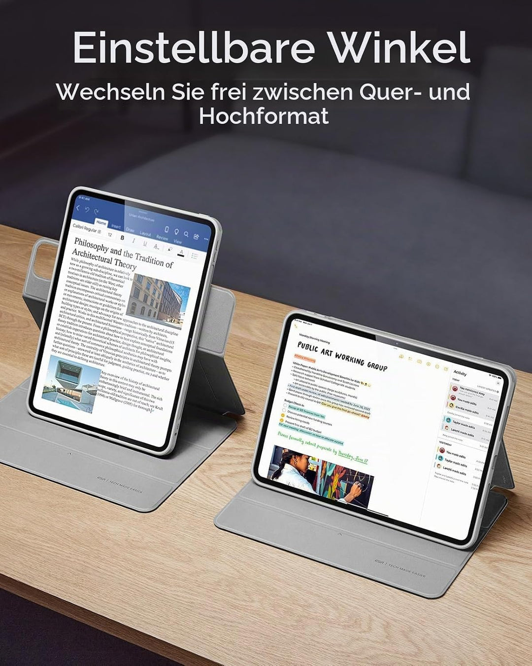 ESR für iPad Pro 11 Zoll Hülle M4 (2024) mit Stifthalter, Abnehmbarer Magnetabdeckung, vertikalem St