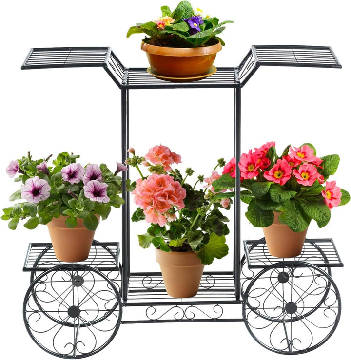 COSTWAY Pflanzenregal Metall, Blumenregal schwarz, Blumenständer mit 6 Ablagen, Pflanzenhalter für d