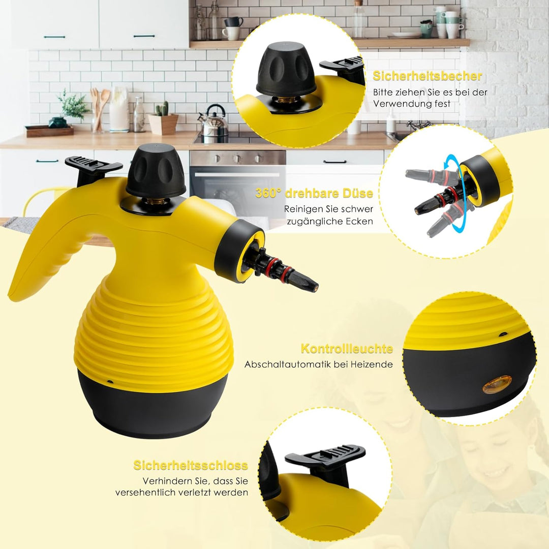 RELAX4LIFE Mehrzweck-Dampfreiniger, Handdampfreiniger 350ml Wassertank, Handgerät mit 9 Zubehörteile