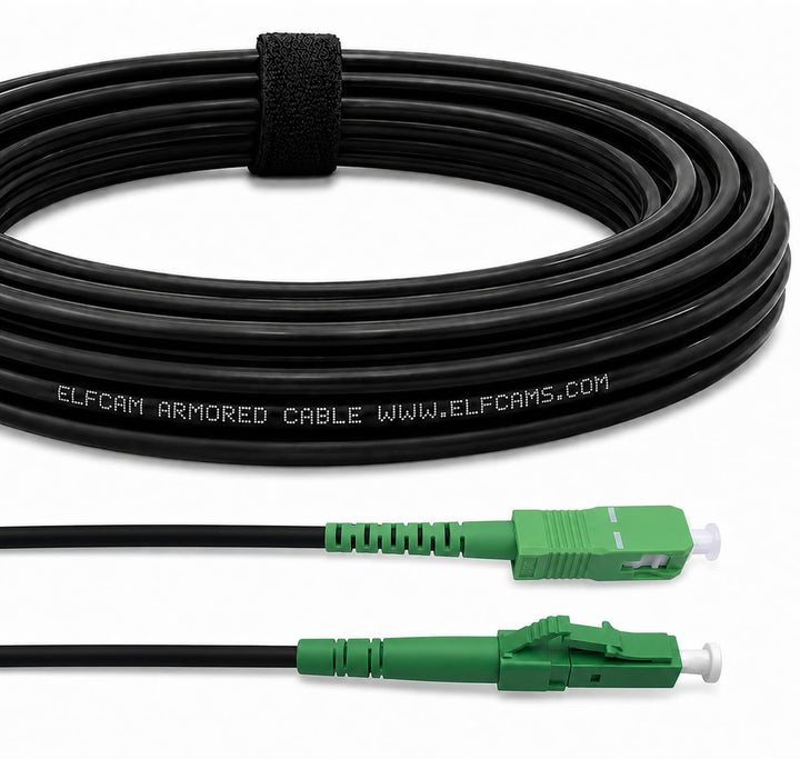 Elfcam® - 100m Gepanzerte Glasfaser-Kabel LC/APC auf SC/APC Simplex Singlemode, 9/125µm OS2, FTTH LW