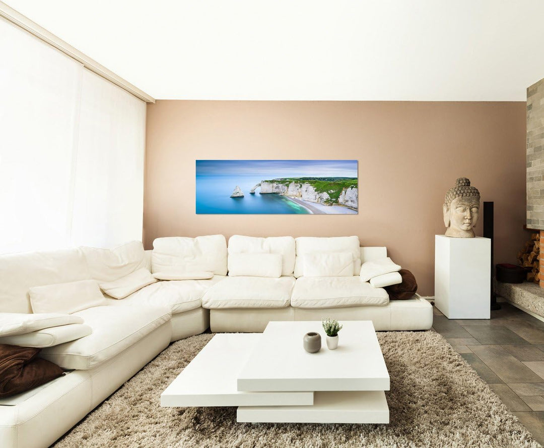 Paul Sinus Art Panoramabild auf Leinwand und Keilrahmen 150x50cm Frankreich Normandie Felsen Meer Hi