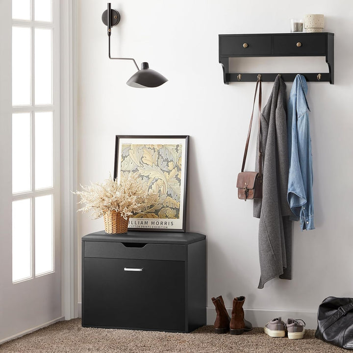 SoBuy FRG178-SCH Wandschrank Wandgarderobe Wandregal Garderobenleiste Hängeregal mit 2 Schubladen un
