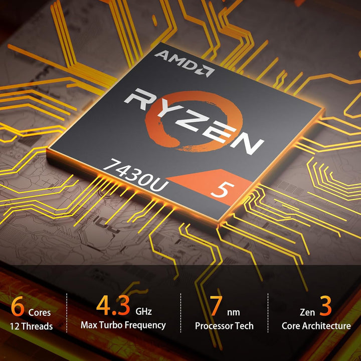 AWOW Mini PC – AMD Ryzen 5 7430U (6 Kerne, bis 4,3 GHz), 32GB DDR4, 512GB PCIe 3.0 SSD, Radeon-Grafi