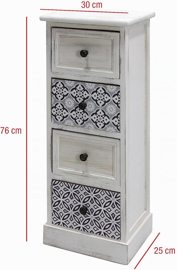 Rebecca Mobili Zusammengebaute Kommode mit Schubfächern, Schmaler Nachttisch MDF Holz, Weiss Grau, 4