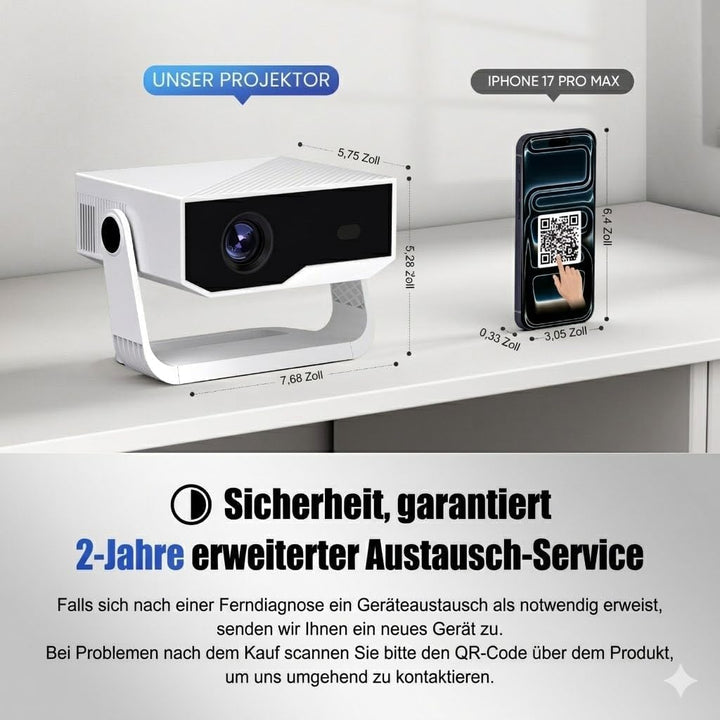 ZDK 2026 Upgrade Mini Beamer Integrierte Apps, Android 14, unterstützt 4K 1080P, Trapezkorrektur, WL