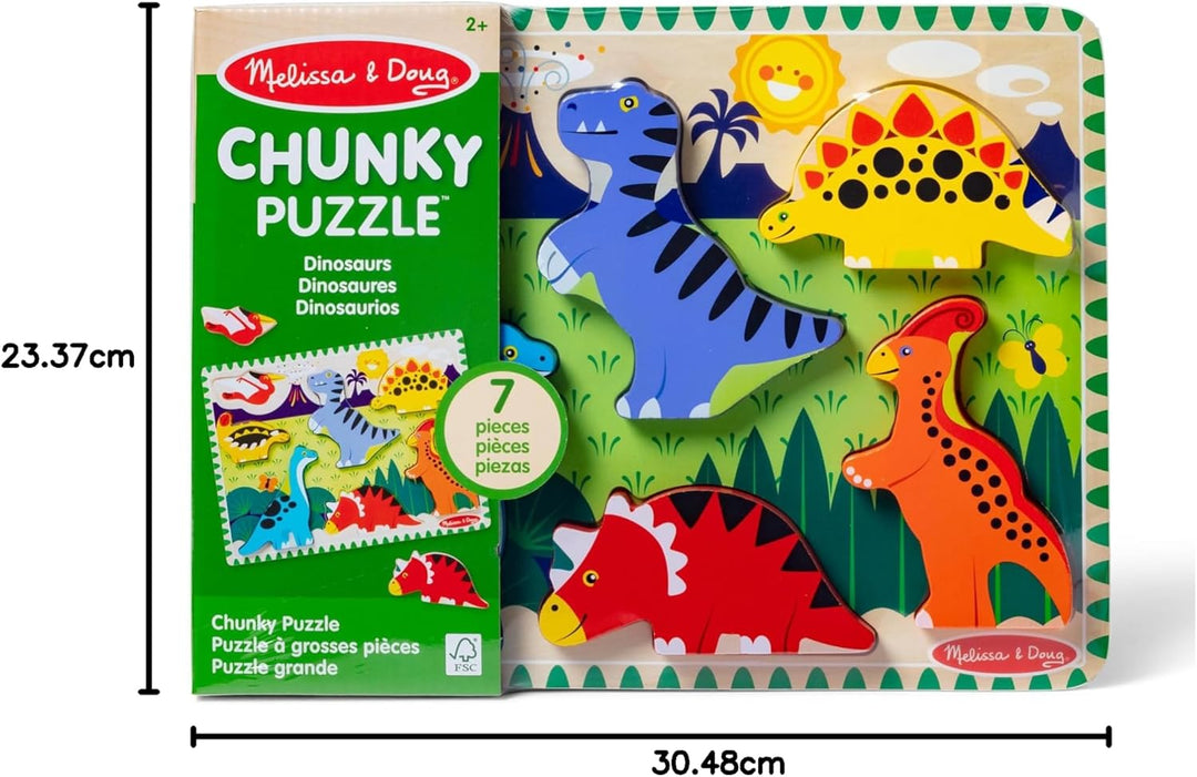 Melissa & Doug 13747 Dinosaurs Chunky Puzzle Puzzles Wooden Toy 3+ Gift for Boy or Girl, 2.54 cm*30.