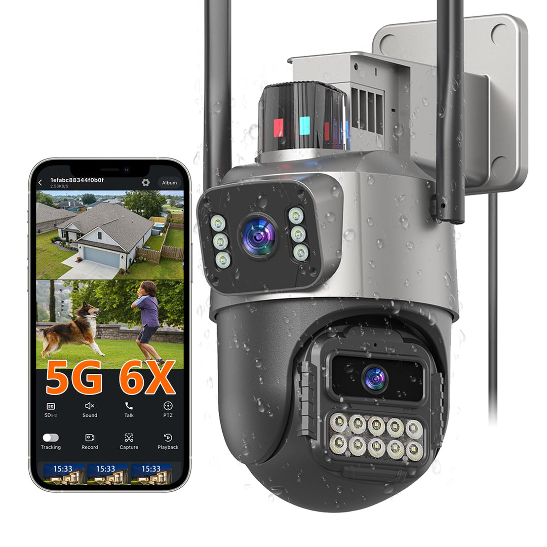 5G Kamera Überwachung Aussen,6MP Dual Objektiv Überwachungskamera Aussen, IP66 AussenSicherheitskame