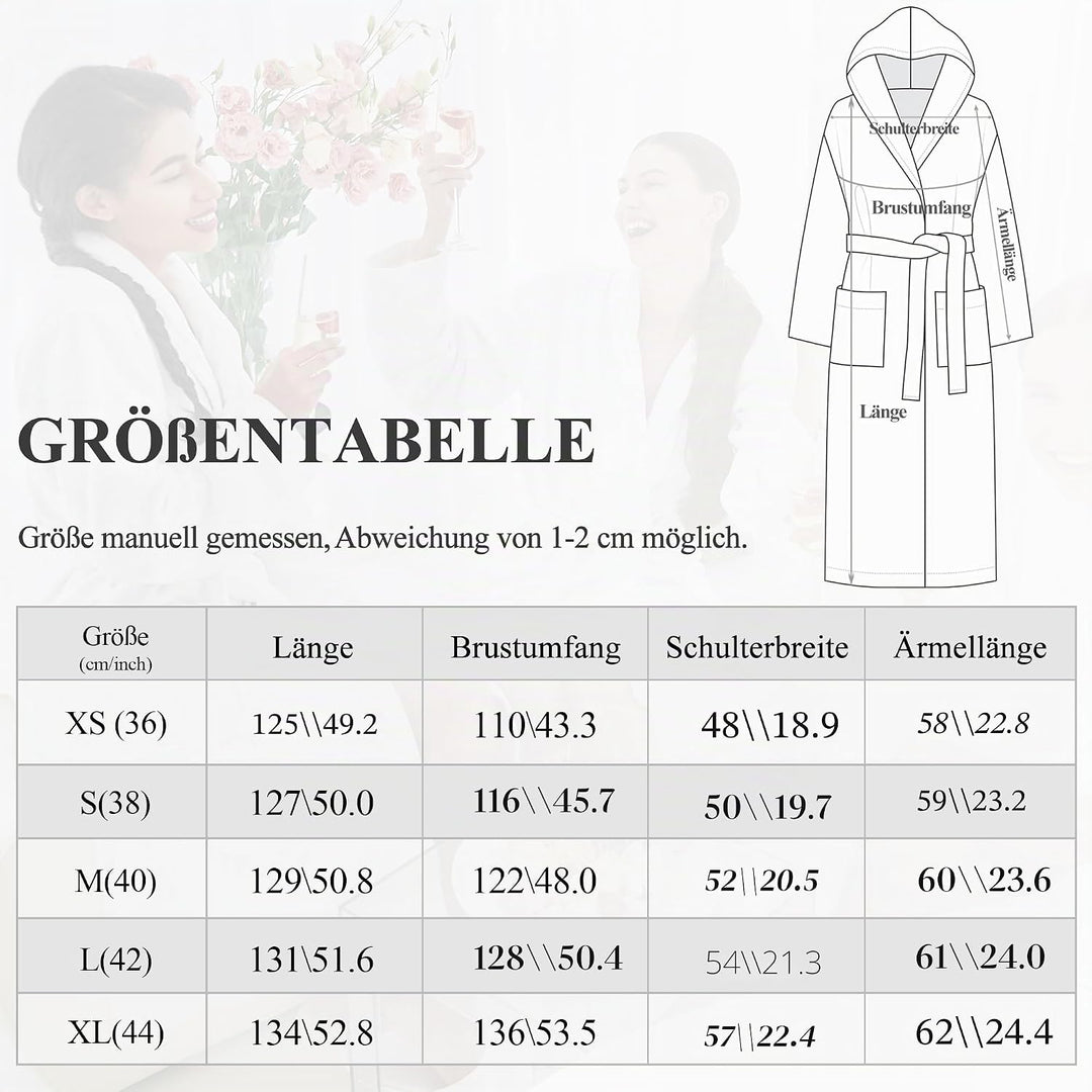 Mnemo Bademantel Damen Lang mit Kapuze Bademantel Damen Frottee Bademantel Damen Flauschig Blau L, B