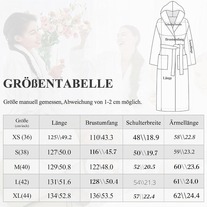 Mnemo Bademantel Damen Lang mit Kapuze Bademantel Damen Frottee Bademantel Damen Flauschig Blau L, B