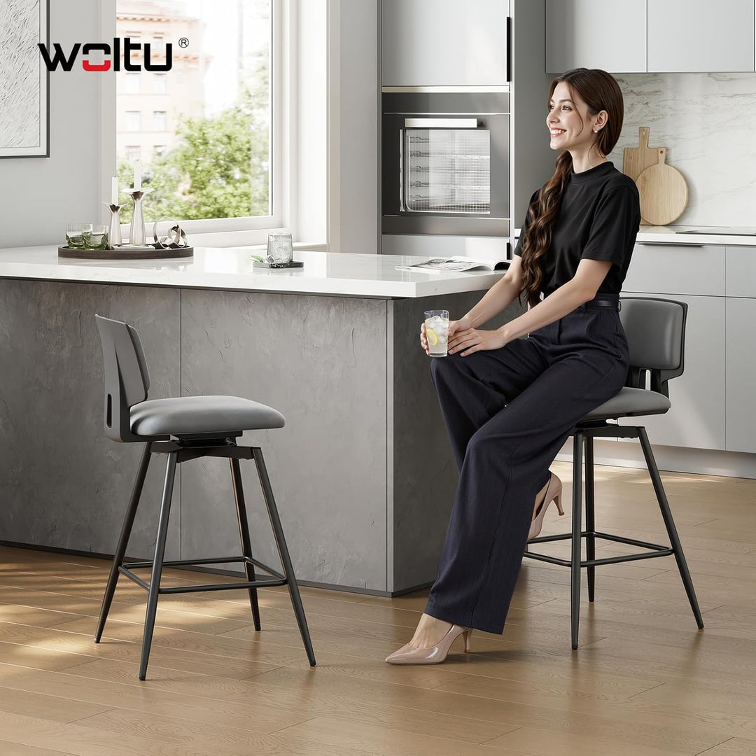 WOLTU Barhocker 2er Set, Barstuhl 360° drehbar, Küchenhocker mit Rückenlehne Fussstütze, für Küche B
