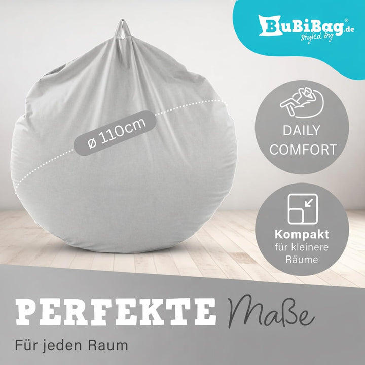 BuBiBag 2in1 Sitzsack L - XXL mit Füllung für Kinder & Erwachsene, Gaming Beanbag & Bodenkissen für