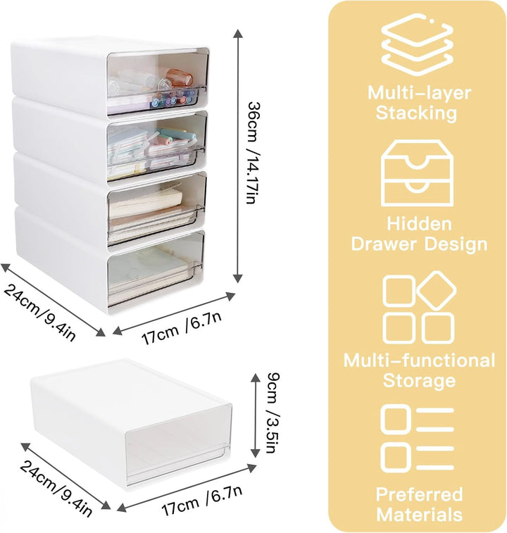 4Tier Stapelbarer Schreibtisch-Organisator mit Schubladen, Plastic Storage Drawer Units Compact Desk